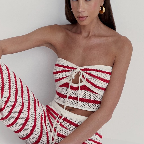 4th & reckless : Red And White Striped Knitted Top & Trouser- Lior